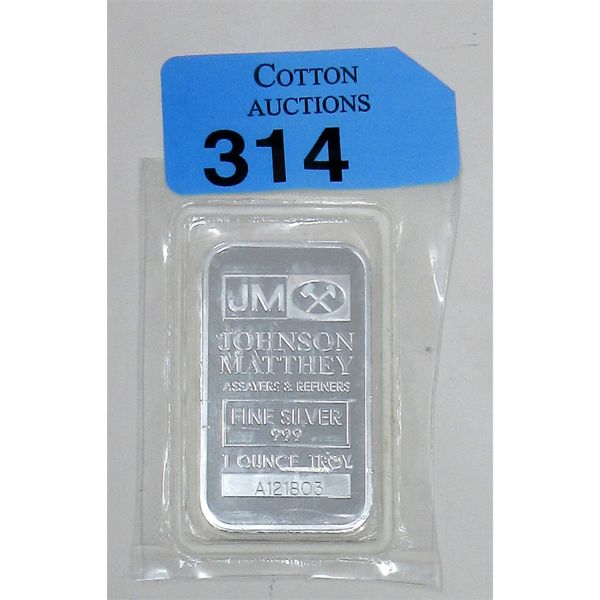 1 Oz .999 Silver Johnson Matthey Bar 