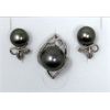 Image 1 : 14 K White Gold Tahitian Pearl & Diamond Earrings & Pendant Set