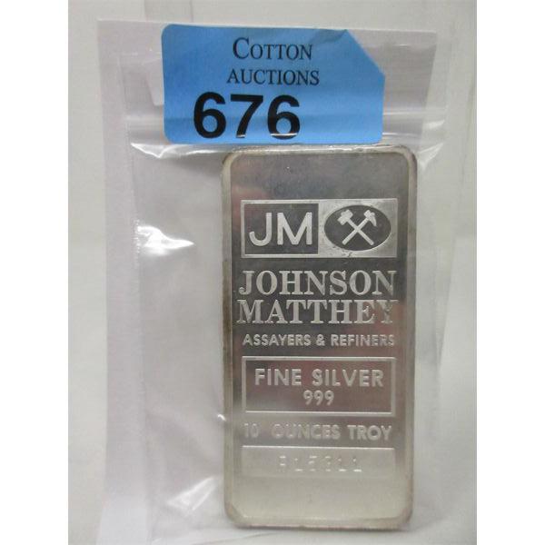 10 Oz .999 Silver Johnson Matthey Full Stamped Back Bar 