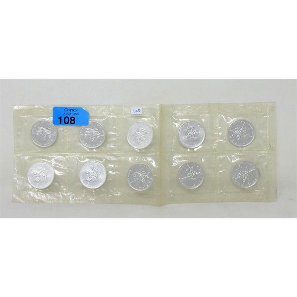 Uncut Sheet of Ten x 1 Oz .9999 Silver 2002 Maple Leaf Coins 