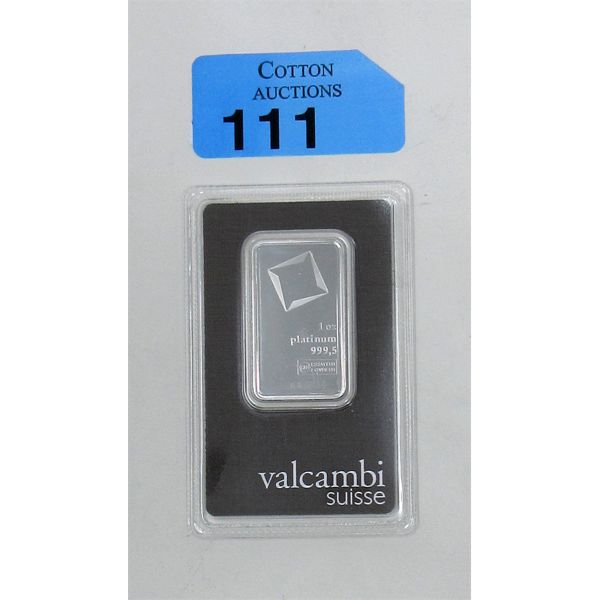 1 Oz .9995 Fine Platinum Valcambi Suisse Certified Bar