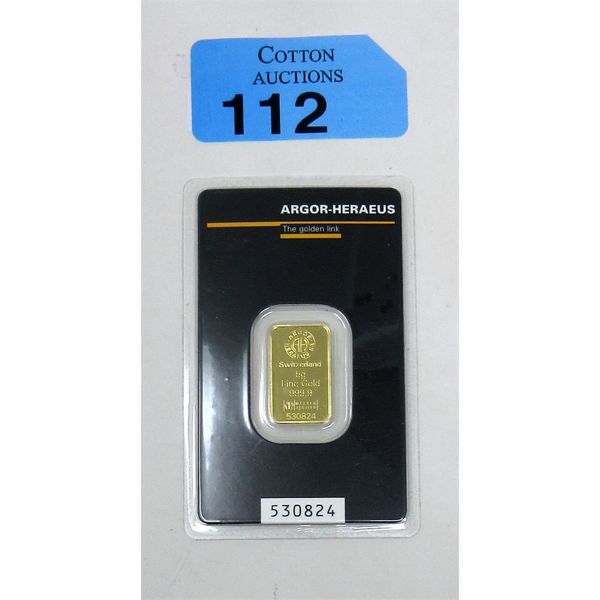 5 Gram .9999 Fine Gold Argor-Heraeus Certified Bar