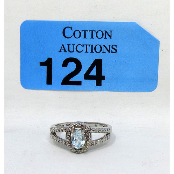 Blue Topaz & Diamond Sterling Silver Ring 