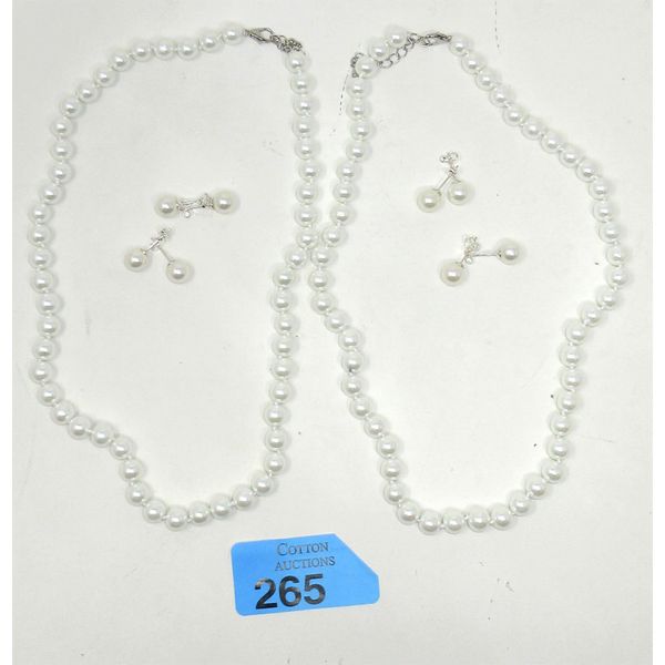 2 New Hand-knotted Shell Pearl Necklaces & 4 Pairs Shell Pearl Earrings