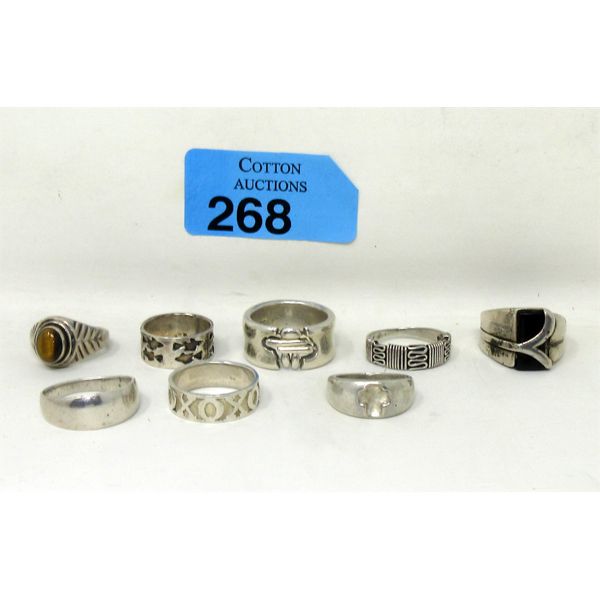 8 Sterling Silver Rings - 65 Grams 