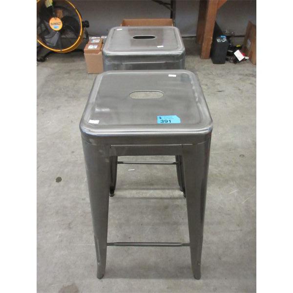 Pair of Rectangular Shape Metal Stools - Grey colour 