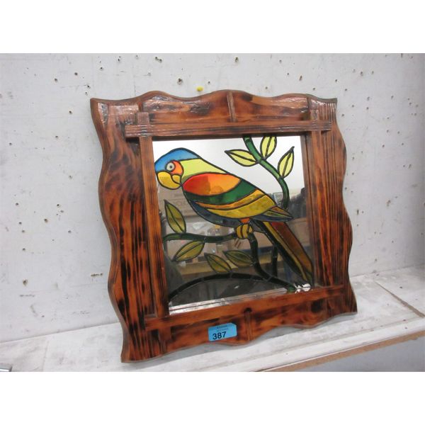Wood Framed Mirrored Parrot Wall Art - 18" x 19"