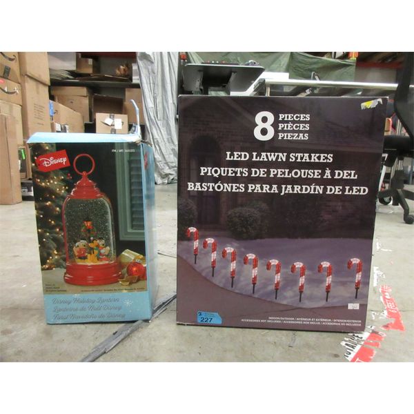 Set of 8 LED Lawn Stakes and Disney Holiday Lantern