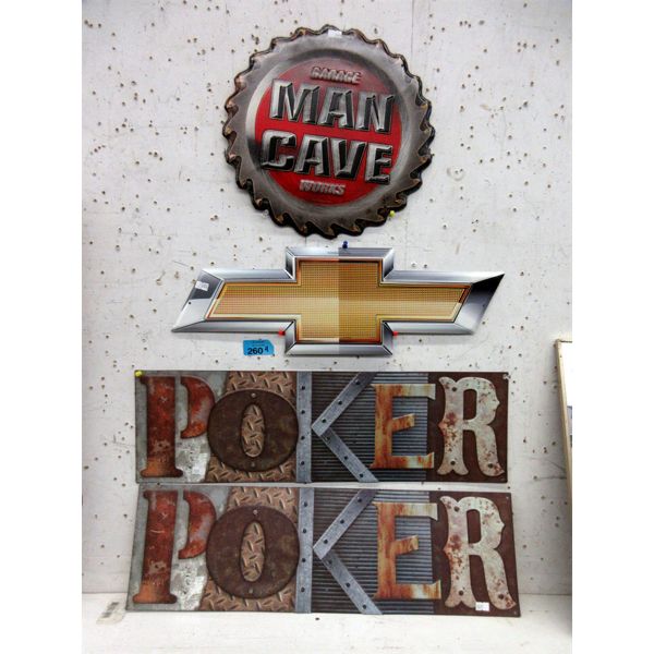 4 New Metal Wall Signs - Poker, Chevy & Man Cave Motifs