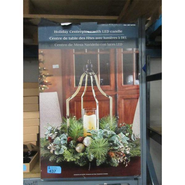 2 Large Holiday Centerpieces with LED Candles 