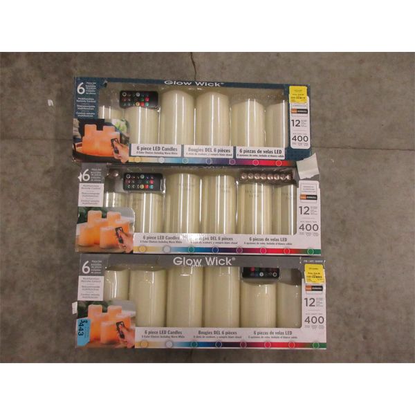 3 Glow Wick 6 Piece LED Candle Sets 