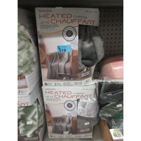 2 Berkshire Grey 50" x 60" Heated Throws 