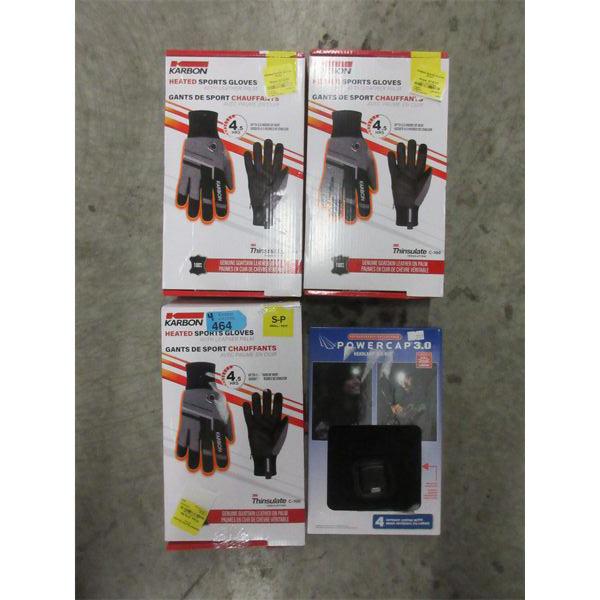 3 Pairs Of Karbon Heated Sports Gloves And One Powercap