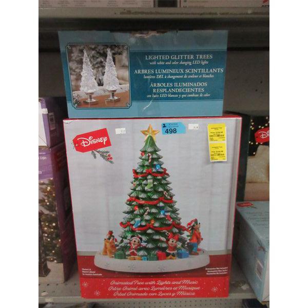 Disney Animated Tree & Set Of 2 Lighted Glitter Trees