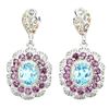 Image 1 : Natural Swiss Blue Topaz & Rhodolite Garnet  Earrings