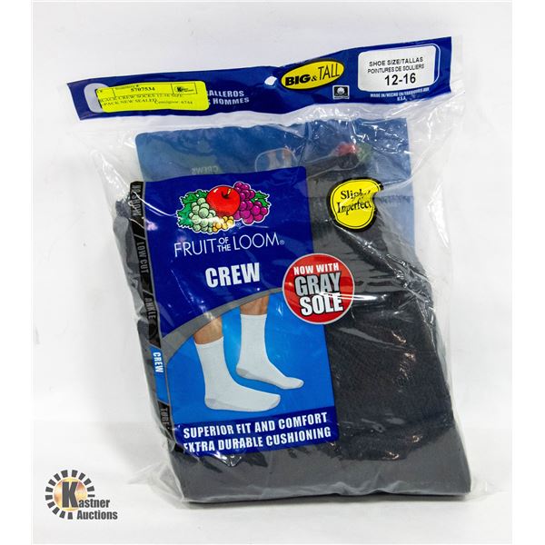 BLACK CREW SOCKS 12-16 SIZE 6-PACK NEW SEALED