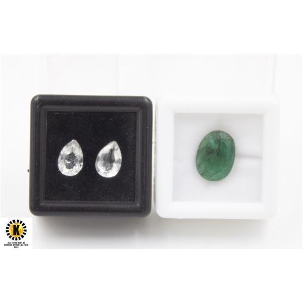 #195-WHITE TOPAZ 3.00CT & EMERALD 4.10CT GEMSTONE