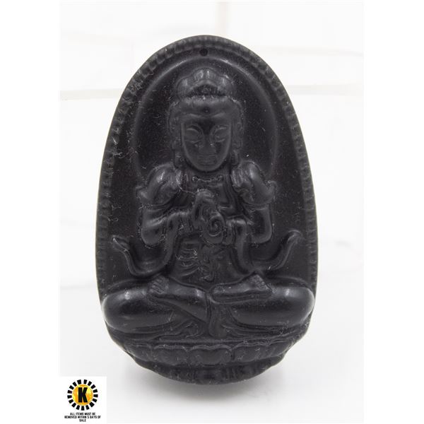 #118-NATURAL BLACK OBSIDIAN BUDDHIST PENDANT