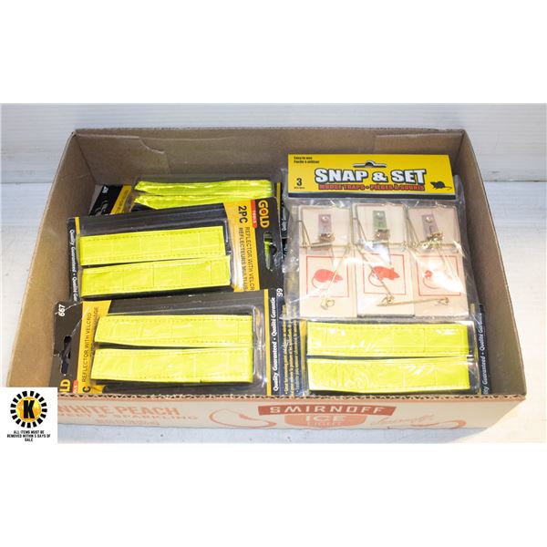 FLAT OF VELCO REFLECTOR ARM BANDS & MOUSE TRAPS