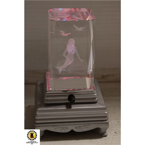 LAZER CUT CRYSTAL MERMAID  WITH LED LIGHT STAND