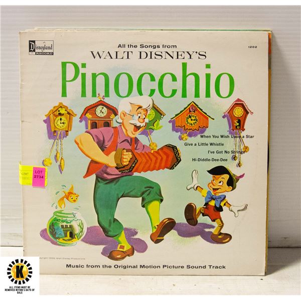 7 WALT DISNEY VINYL, PINOCCHIO, TREASURE