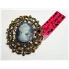 Image 1 : 28)  GOLD TONE WITH CRYSTALS GREY CAMEO BROOCH/