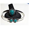 Image 1 : 30)  TIBETAN SILVER BANGLE BRACELET WITH TURQUOISE