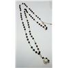 Image 1 : 14)  BLACK CRYSTAL AND PEARL 34" NECKLACE WITH GO