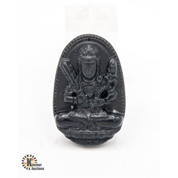 #117-NATURAL BLACK OBSIDIAN BUDDHIST PENDANT