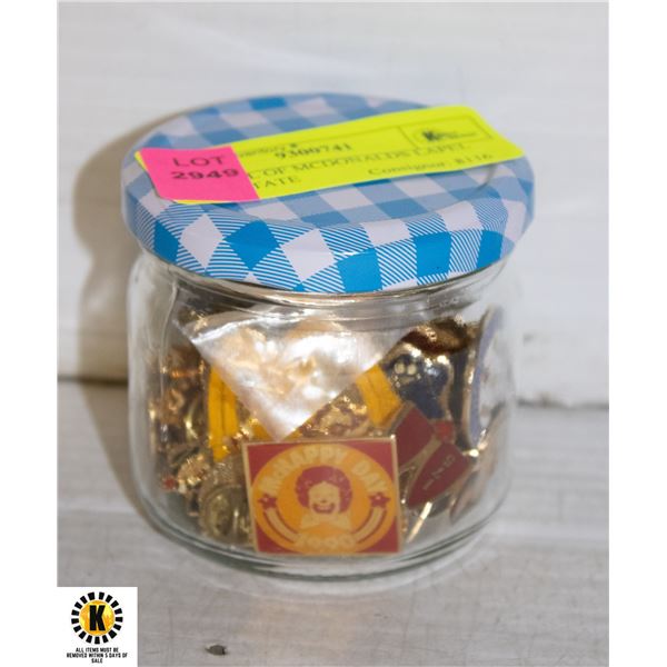 JAR FULL OF MCDONALDS LAPEL PINS ESTATE