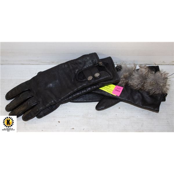 2 PAIRS OF LEATHER LADIES GLOVES ONE WITH RABBIT