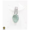 Image 1 : #250-UNHEATED GREEN EMERALD & CZ PENDANT