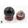 Image 1 : #47-NATURAL BLACK OBSIDIAN & CLEAR QZ SPHERE BALL