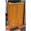 Image 1 : OAK COLORED ARMOIRE WITH BRASS ACCENTS H-52"
