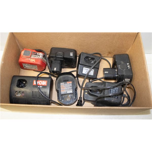 FLAT OF BATTERIES INCLUDING MILWAUKEE, RIDGID