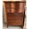 Image 1 : Antique Oak Wood Highboy Dresser 35Lx18.5Dx50H (5 Drawers, 1 Cabinet)