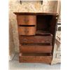 Image 2 : Antique Oak Wood Highboy Dresser 35Lx18.5Dx50H (5 Drawers, 1 Cabinet)