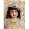 Image 2 : Vintage Porcelain Wedding Doll - Brown Hair, Grey Eyes 17Hx12W