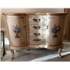 Image 1 : Vintage Hardwood Floral Design Vanity Table - 2 Cabinets, 4 Drawers 38Lx15.5Dx33H