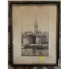 Image 1 : Antique Art City Scene by Harbor in Wood Frame 12L x 15.5H