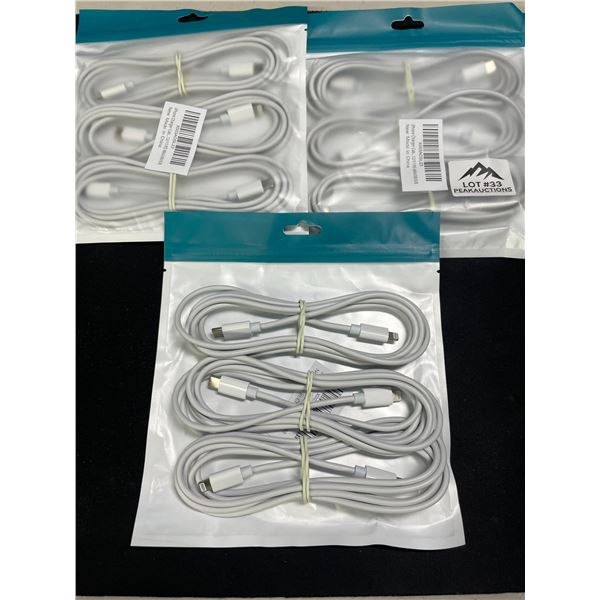 Lot of 3 Multi-Packs of iPhone Fast-Charging Cables (Lightning to USB-C) - 3 per pack/9 total