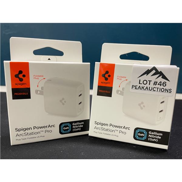 Lot of 2 Spigen PowerArc ArcStation Pro GaN Fast 40W Dual-Port Wall Chargers