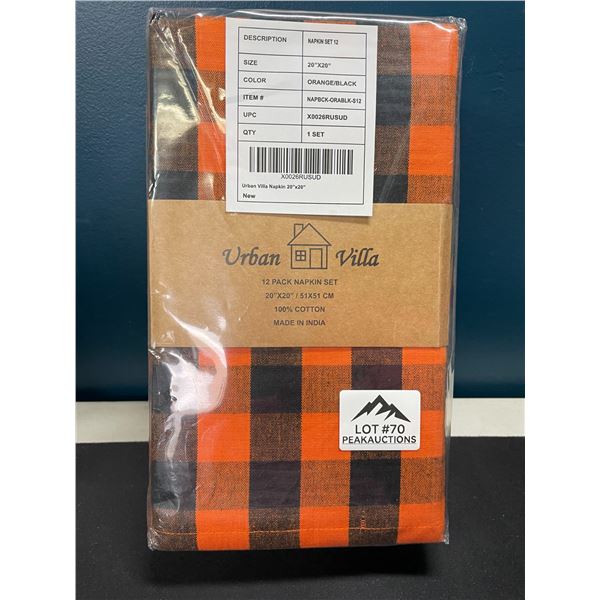 Lot of 1 Pack of Urban Villa 12PC Premium Oversized Dinner Napkins - 20 x 20 in Size
