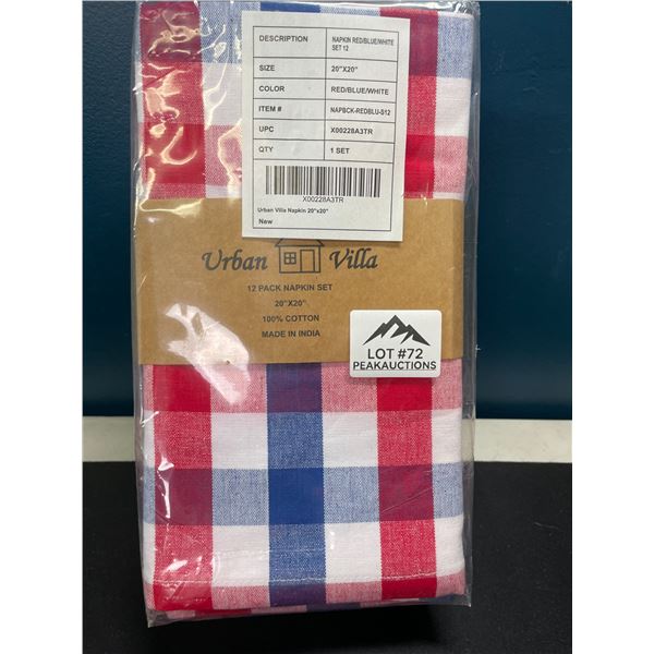 Lot of 1 Pack of Urban Villa 12PC Premium Oversized Dinner Napkins - 20 x 20 in Size