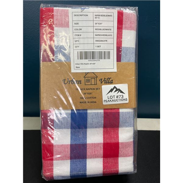 Lot of 1 Pack of Urban Villa 12PC Premium Oversized Dinner Napkins - 20 x 20 in Size