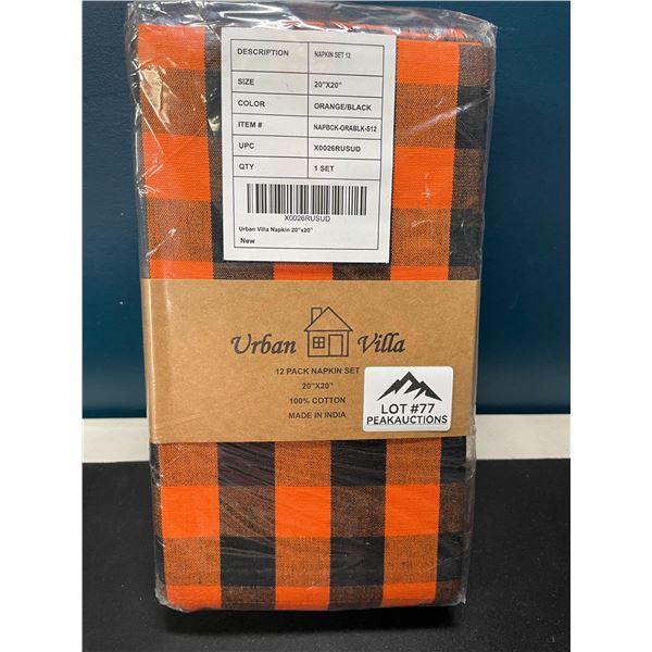 Lot of 1 Pack of Urban Villa 12PC Premium Oversized Dinner Napkins - 20 x 20 in Size