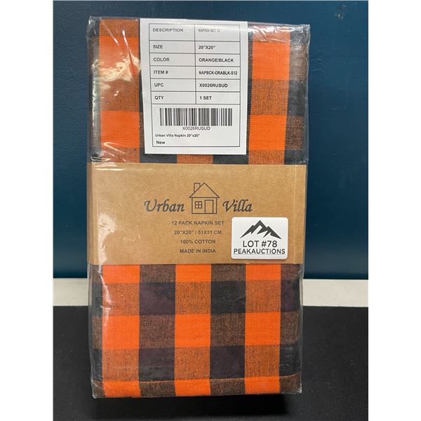 Lot of 1 Pack of Urban Villa 12PC Premium Oversized Dinner Napkins - 20 x 20 in Size