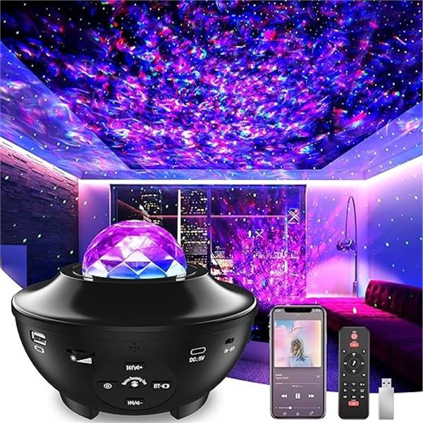 Lot of 1 Starry Night Star Galaxy Light Projector w/ Remote Control & App Control!