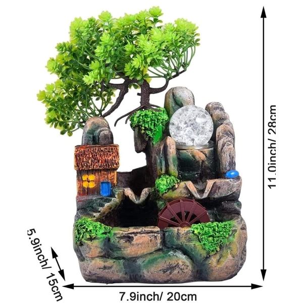 Lot of 1 Surprizon Indoor Tabletop LED Waterfall Fountain w/ Automatic Pump - Brand New in Box!