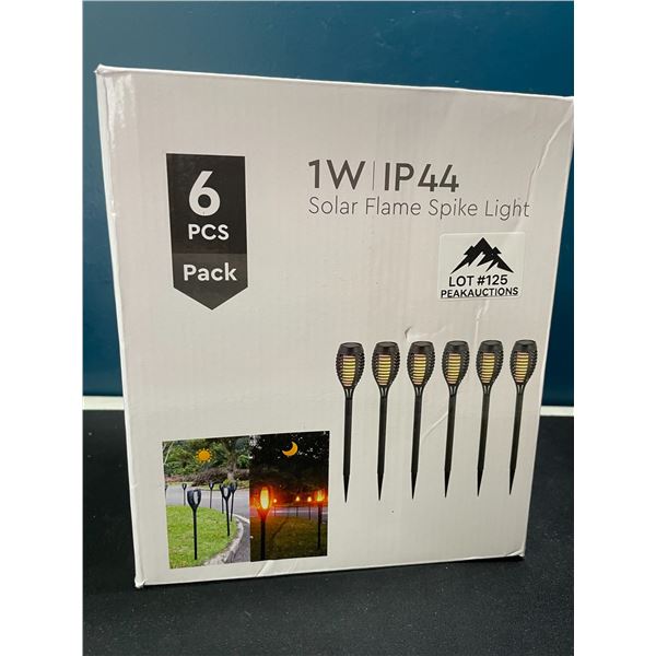 Lot of 1 Box of Solar Flame Spike Lights for Lawn/Garden - 6 Lights Included